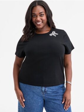 Trendy Embellished Bow Black Cotton T-Shirt NWT